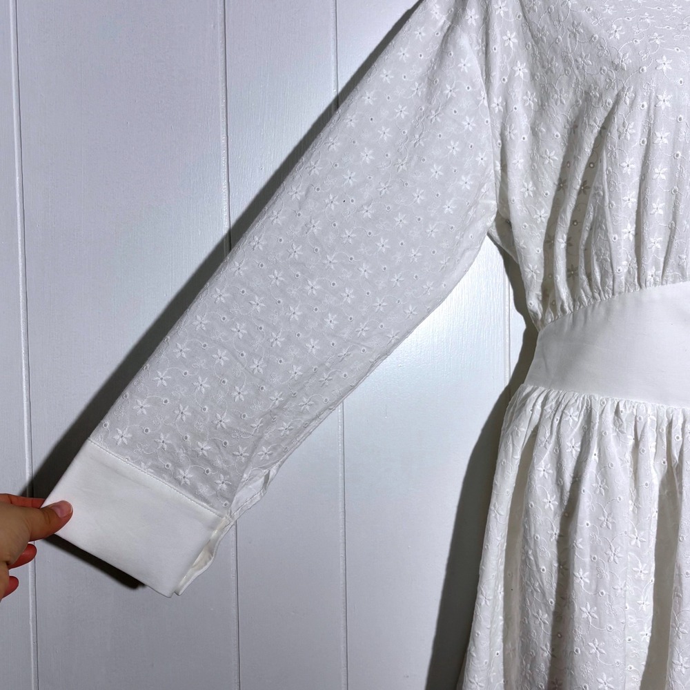Miss Circle Gabriella White Eyelet Cotton Button Up Mini Long Sleeve Shirt Dress - Picture 4 of 12
